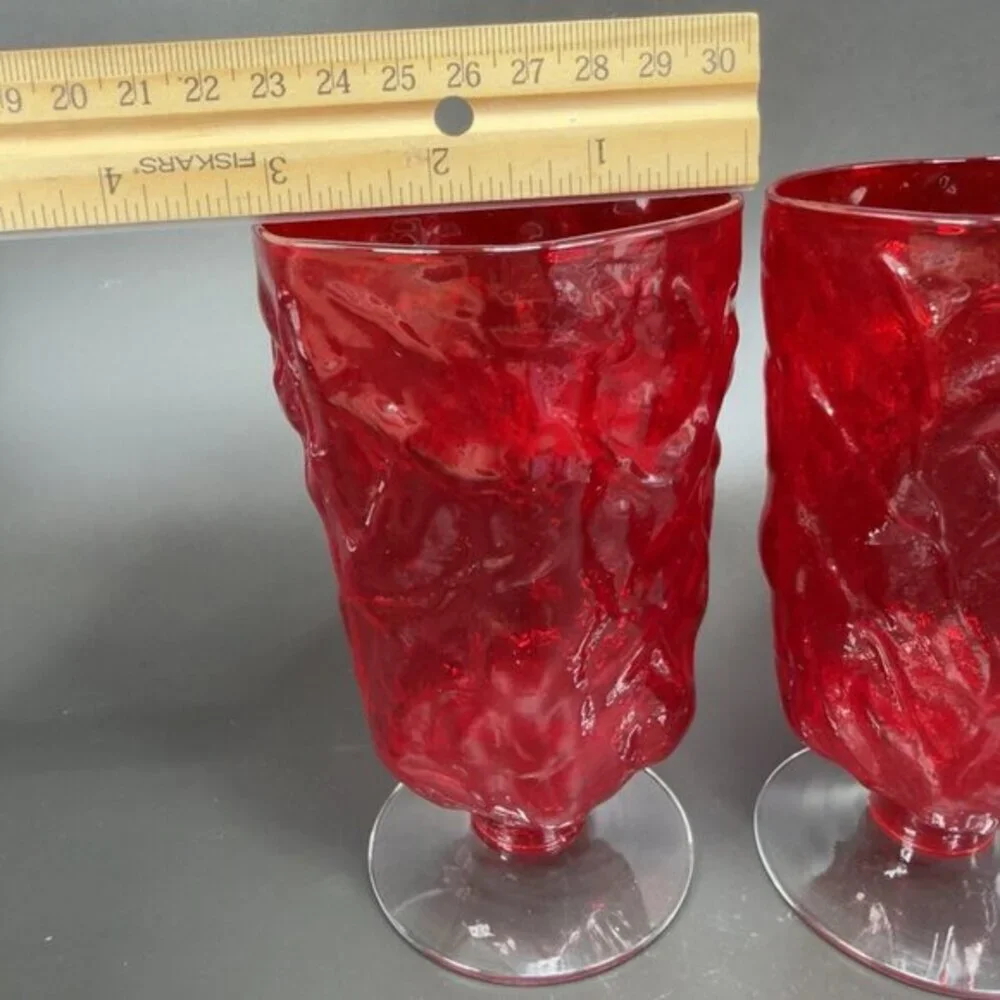 Morgantown Red Seneca Driftwood Water Goblets Footed Cups Glasses Set 2 Cups VTG
